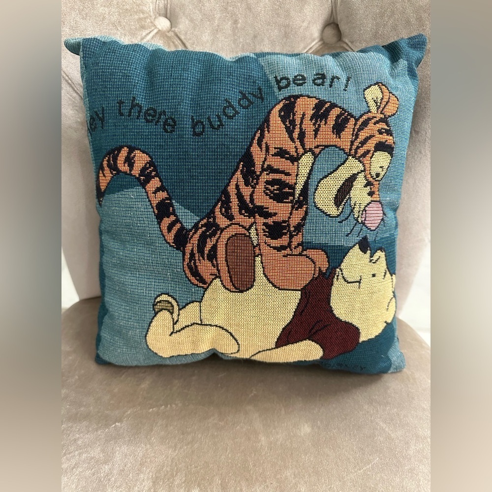 VTG Disney POOH BEAR TIGGER 12 x 12 Tapestry Throw Pillow “Hey There Buddy Bear”